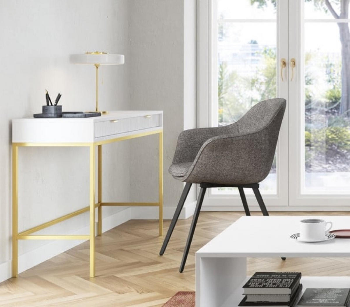 KONSOLENTISCH Weiß NEW Goldfarben Mit Metallgestell - Weiß, Holzwerkstoff (50/50/77cm) - Sepro Meble