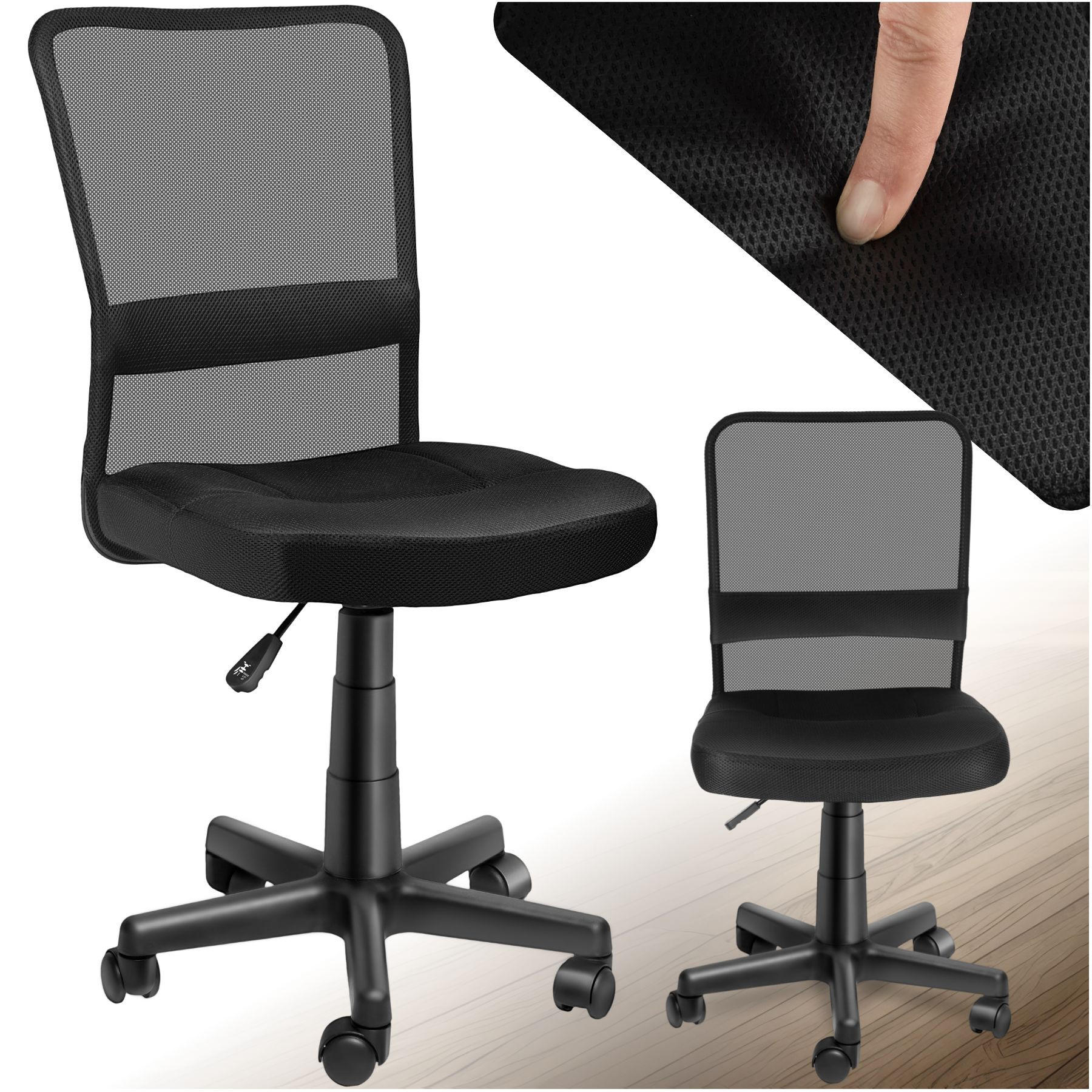 BÜROSTUHL Patrick, stufenlos höhenverstellbar, schwarz - Schwarz, Textil (50/95/43cm) - tectake