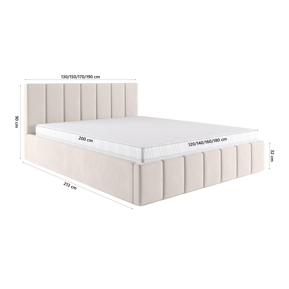 POLSTERBETT Doppelbett PESARO 180x200 cm, Creme - Beige, Textil (180/200cm) - Fedve