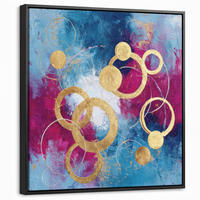 LEINWAND Bilder mit Rahmen - Kreise - Gold - Abstrakt - 50x50 - Blau, Textil (50/50cm) - MuchoWow