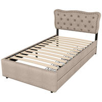 POLSTERBETT aus MDF und Leinen 90x200 cm in Dunkelbeige mit 2 Schubladen - Beige, Textil (90/200cm) - Modfu