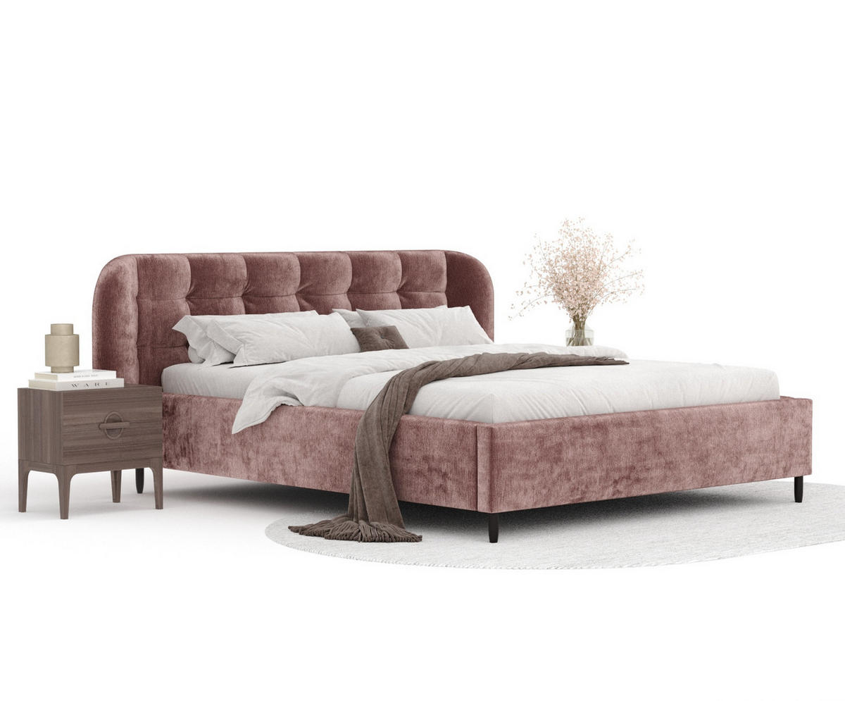 POLSTERBETT Nuno Rosa 160/200 cm im Chenille-Stoff - Pink/Schwarz, Holz/Holzwerkstoff (160/200cm) - Maison de Reve