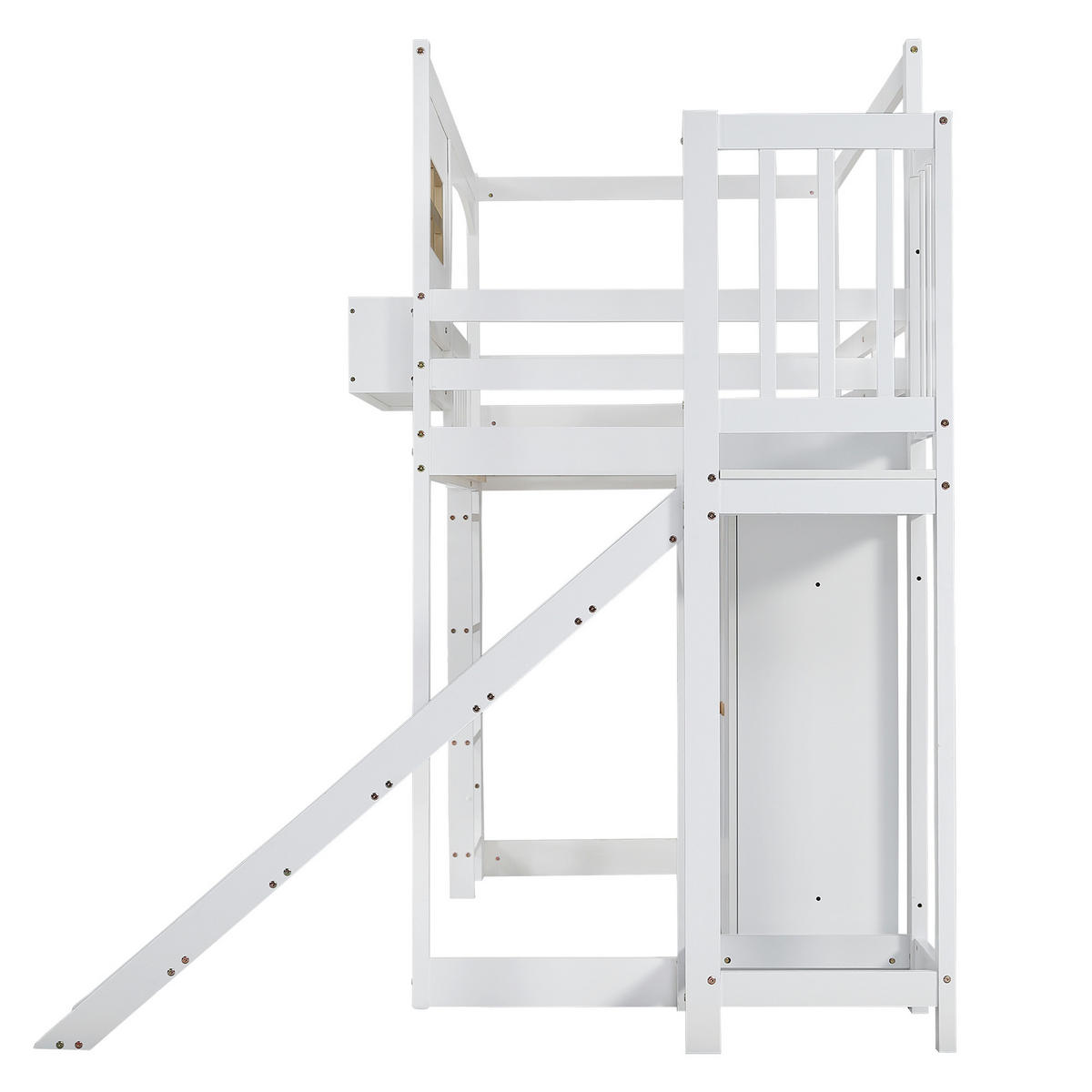 SPIELBETT 90/200 cm DE-02360, in Weiß, mit Rutsche, Kleiderschrank und Leiter - Weiß, Holz/Holzwerkstoff (90/200cm) - ComfortXL