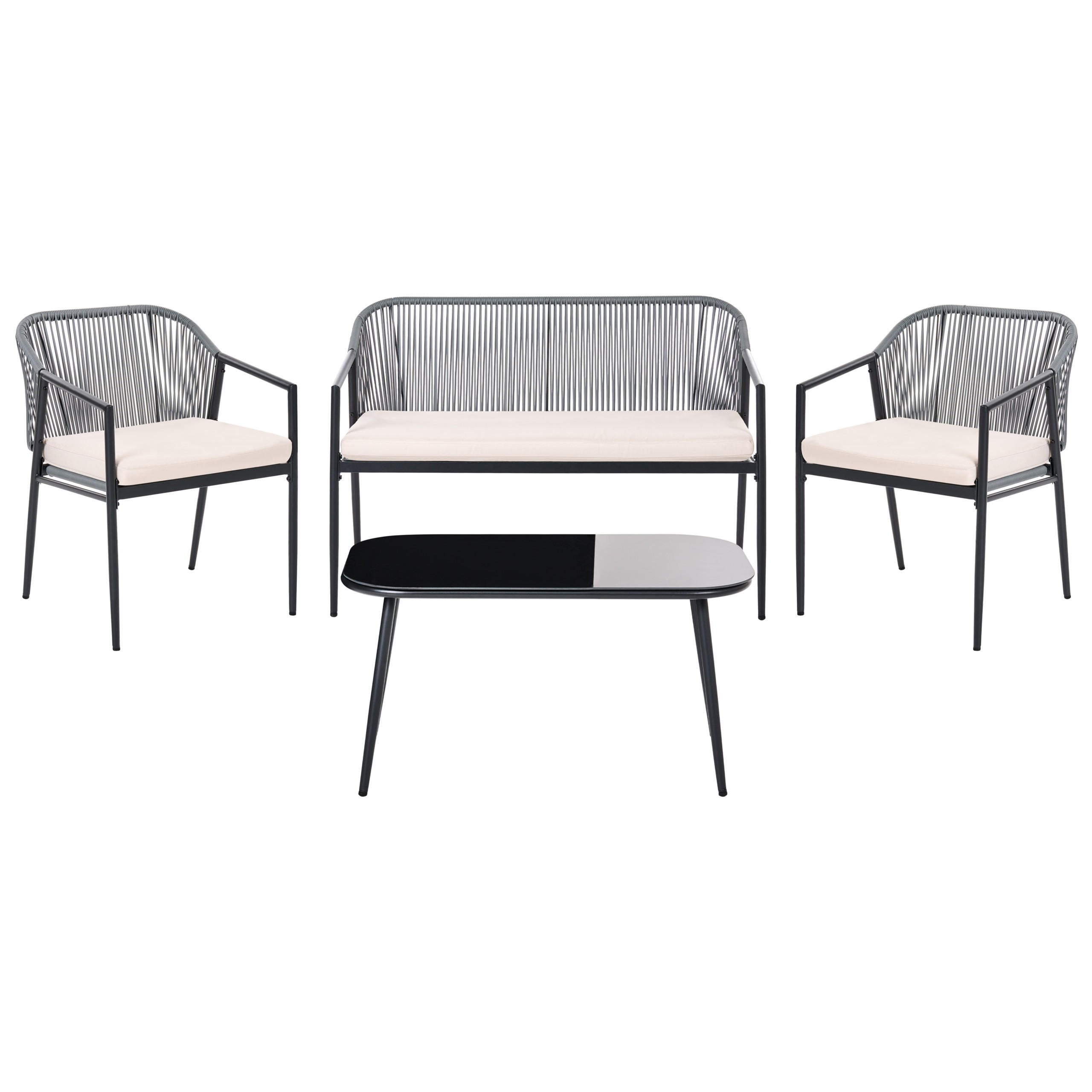 LOUNGE-SET mit Tisch 4-Sitzer Polyrattan Schwarz Flero - Dunkelgrau/Beige, Kunststoff - Beliani