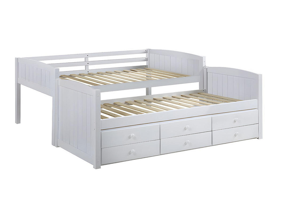 ETAGENBETT Stapelbett Massivholz + Lattenrost + Matratzen - 2 x 90 x 190 cm - Kiefer weiß - ANCHISE II - Weiß, Holz (97/198cm) - Vente-Unique