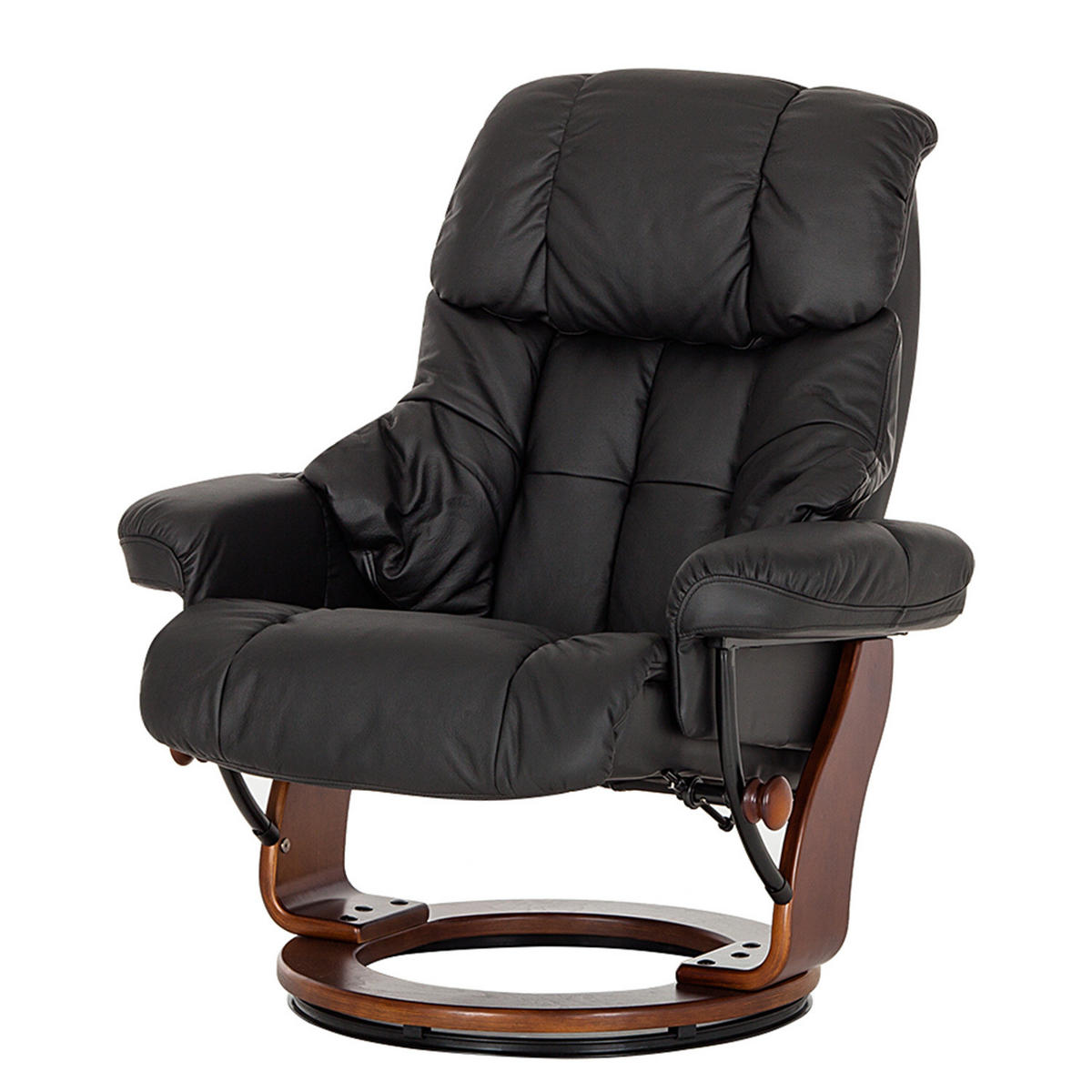 RELAXSESSEL mit Hocker - Echtleder / Kunstleder - Schwarz/Braun, Leder/Birkenholz (90/104/91cm) - home24
