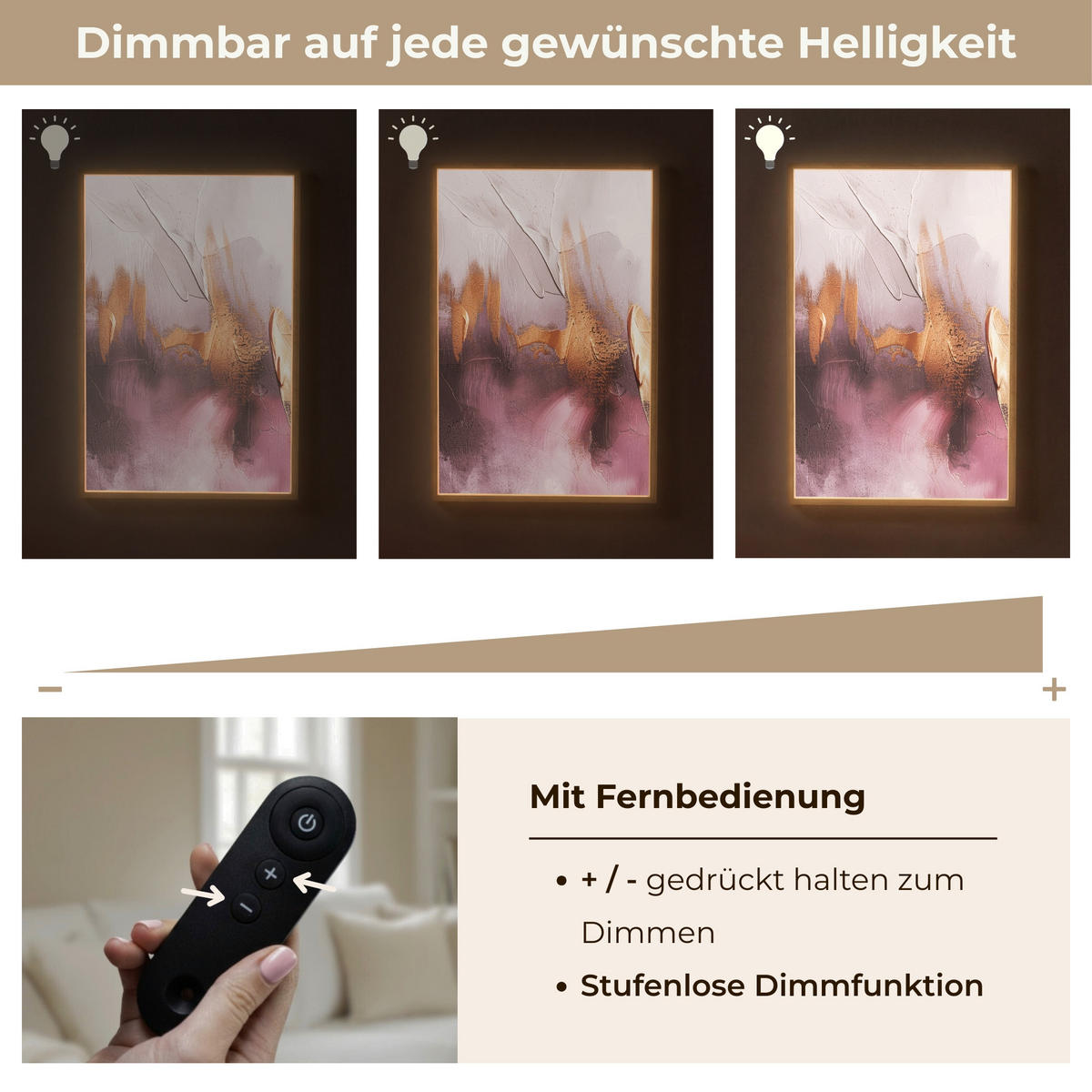 NÁSTĚNNÁ LAMPA S AKUMULÁTOREM Fialová - abstraktní - barva - zlatá 60x90 cm - světle fialová, kompozitní dřevo (60/90/8cm) - OnlyWow
