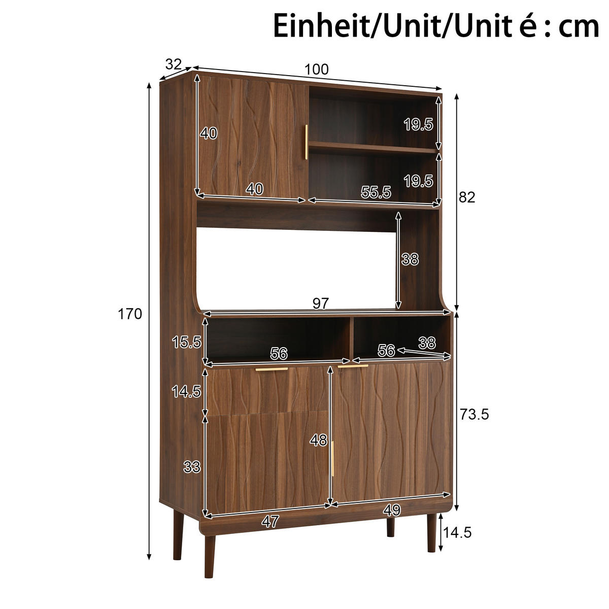 KÜCHENSCHRANK mit Türen, Schublade und offenen Regalen - Walnussfarben, Holzwerkstoff (100/170/32cm) - FLIEKS