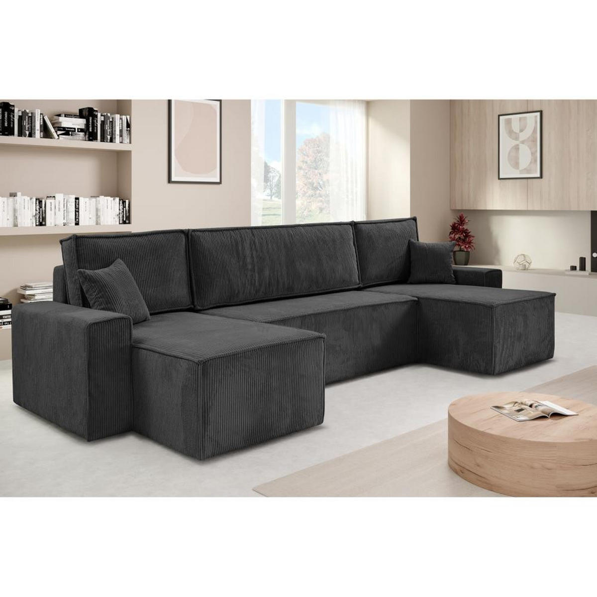 WOHNLANDSCHAFT Hektor U mit Schlaffunktion dunkelgrau - Dunkelgrau/Schwarz, Kunststoff/Textil (318/94/152cm) - Beautysofa