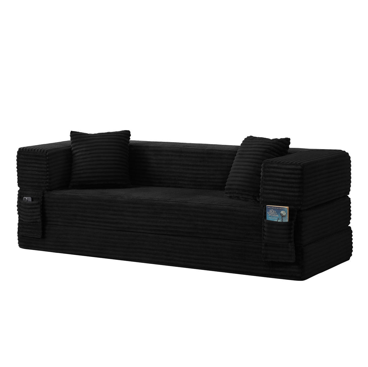 SCHLAFSOFA 2-in-1 Cord Bettsofa mit Liegefunktion, Schwarz - Schwarz, Textil (200/60/76cm) - Kaket