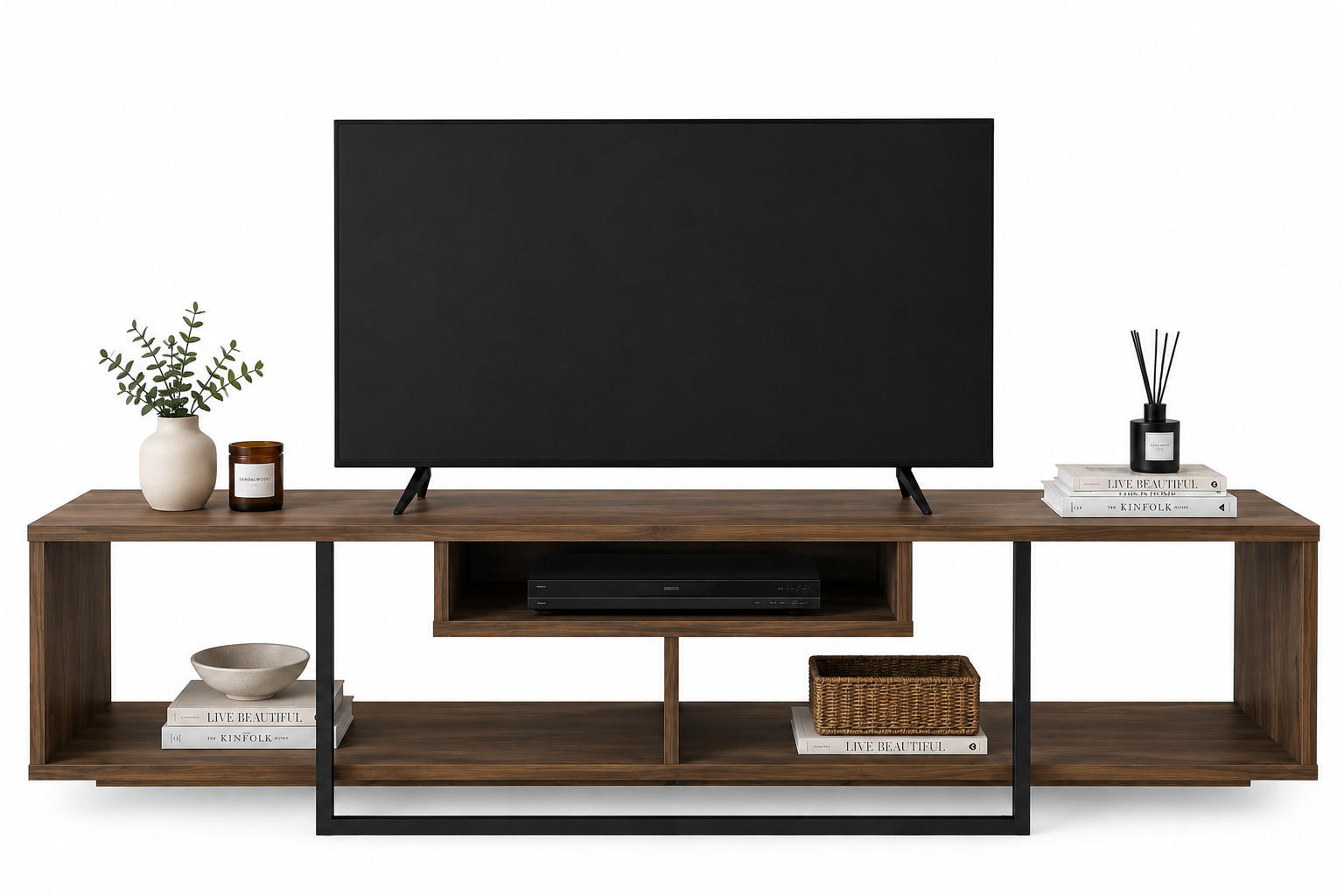TV-ELEMENT Asal Walnuss Schwarz - Walnussfarben/Schwarz, Holzwerkstoff (149.4/40/35.2cm) - Decorotika