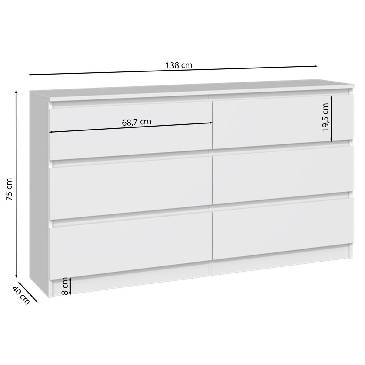 KOMMODE Malwa weiß, 75 x 138 x 40 cm - Weiß, Holzwerkstoff (138/75/40cm) - Selsey