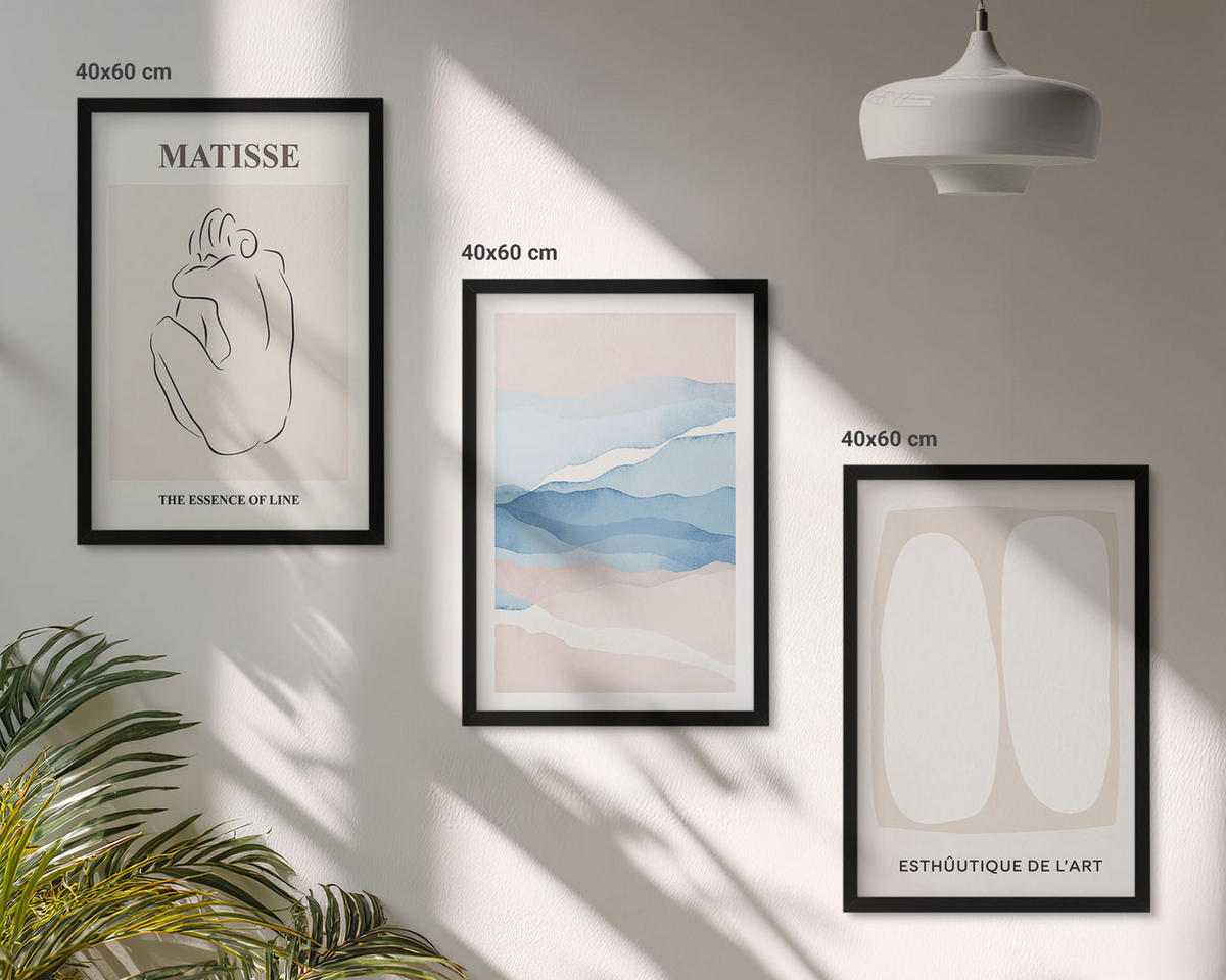 BILDER SET 3er Set - 40x60 cm Schwarzer Rahmen - Matisses abstrakte Formen - Schwarz, Kunststoff (40/60cm) - TULUP