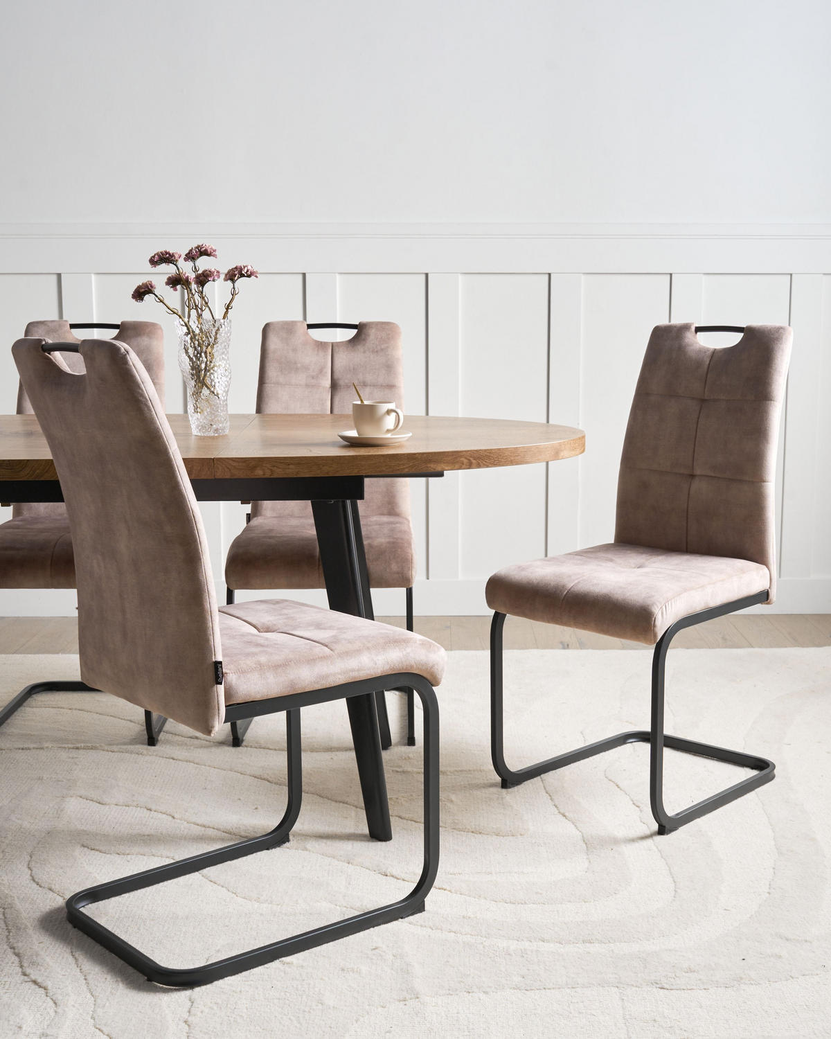 ESSZIMMERSTUHL 4er-Set Stoff Taupe Cisco - Taupe, Textil (43/98/50cm) - Beliani