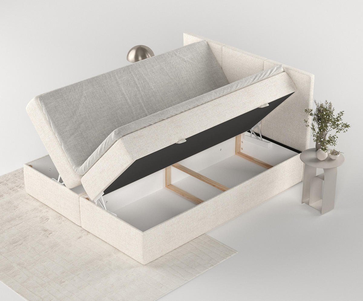 BOXBETT Jonah Creme 120/200 cm im Webstoff - Creme/Schwarz, Holz/Holzwerkstoff (120/200cm) - Maison de Reve