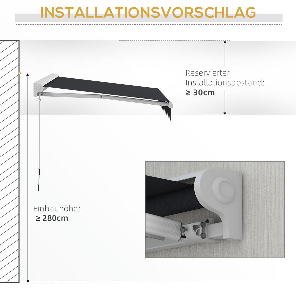MARKISE, Sand, Aluminium, Polyester - Grau, Metall (250/150/200cm) - Outsunny