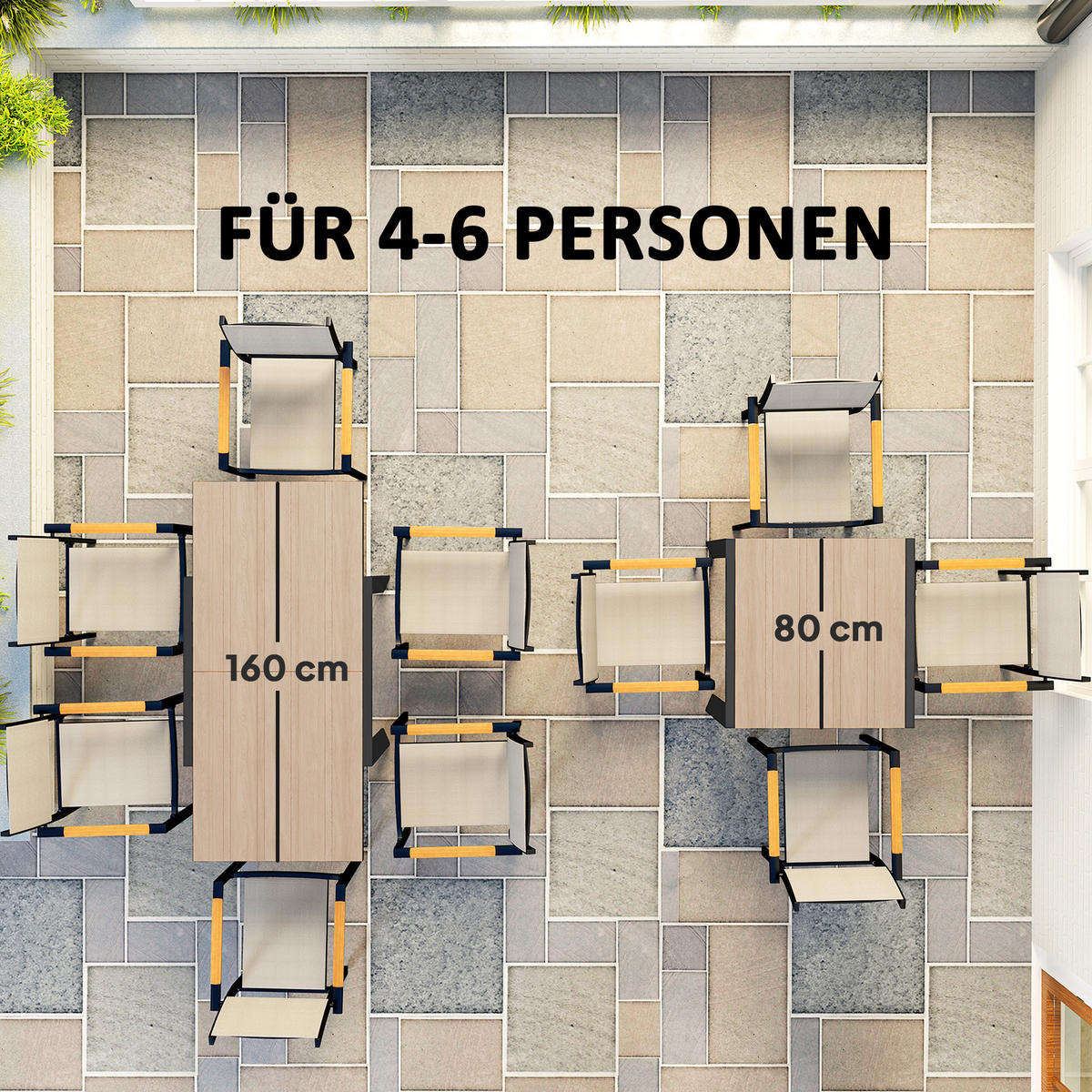 GARTENTISCH Ausziehbarer, 80/160x80 cm - Naturfarben, Metall (160/80/75cm) - Outsunny