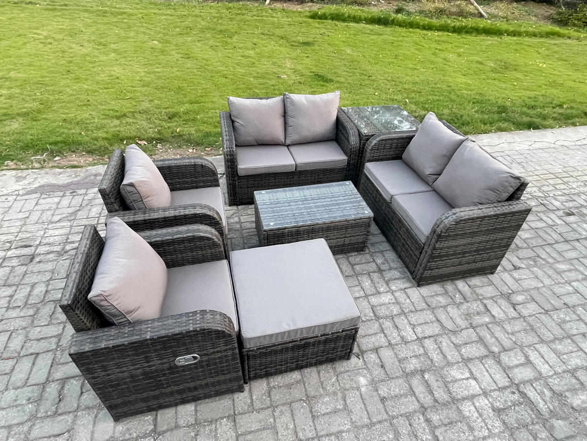 GARTENLOUNGE-SET Polyrattan Dunkelgrau 7-Sitzer - Dunkelgrau, Metall - Fimous
