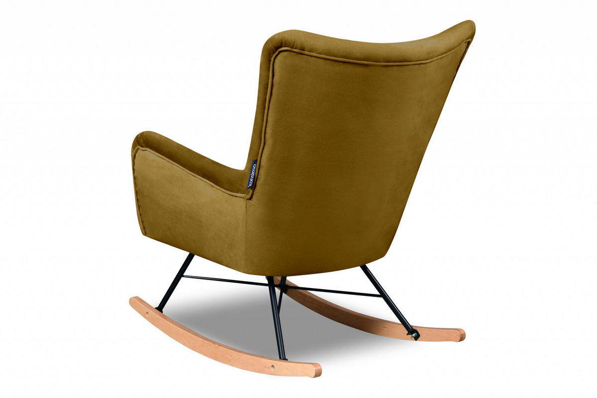 SCHAUKELSESSEL ADDUCTI pflegeleichter Veloursstoff, Gelb - Eichefarben/Gelb, Holz/Textil (75/94/112cm) - KONSIMO®