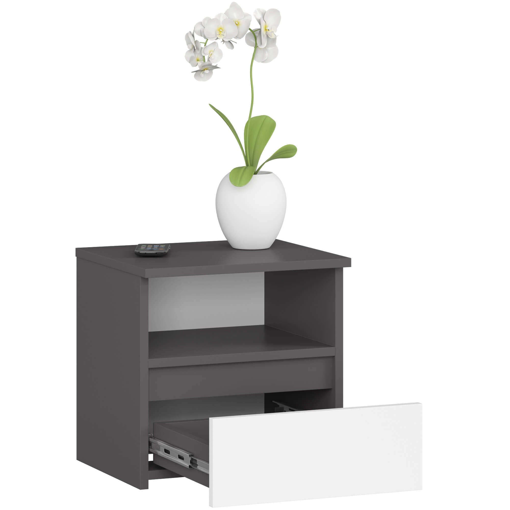 RAUMHIRSCH FURNITURE NOČNÍ STOLEK grafitově šedý, bílý 40/40/35