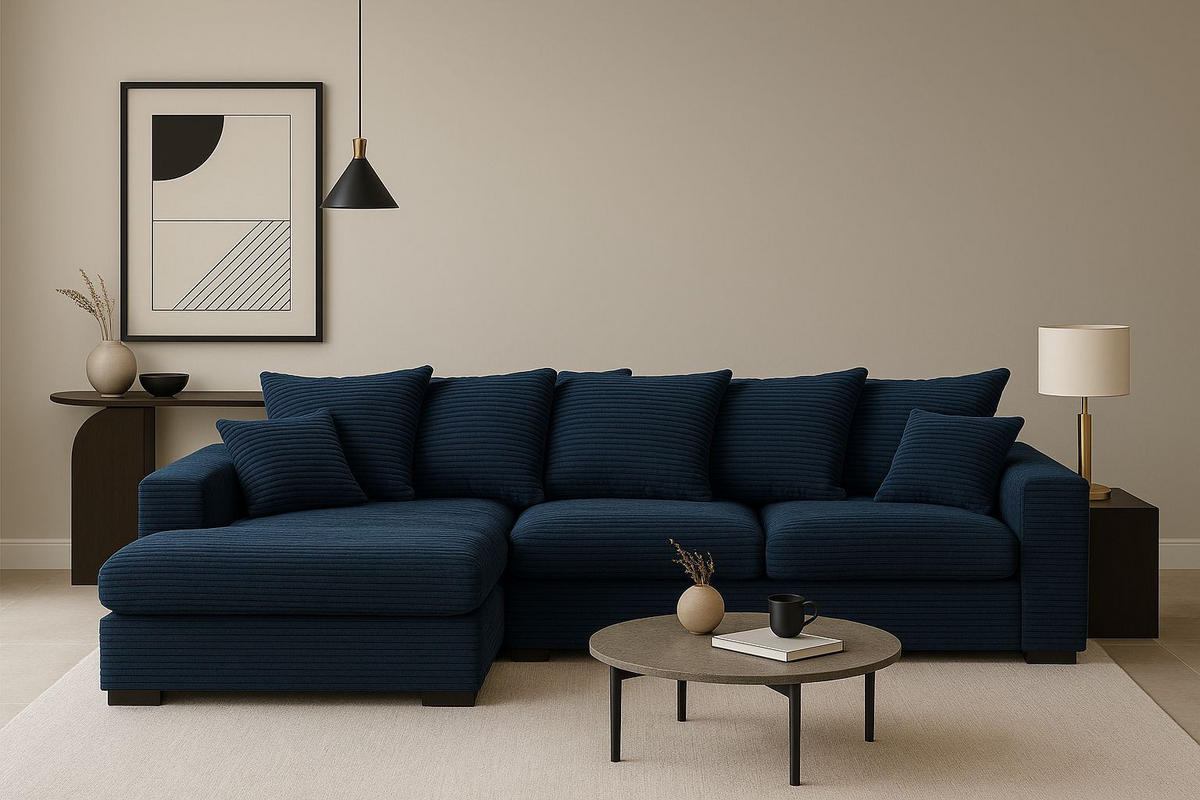 ECKSOFA Mit Schlaffunktion Und Bettkasten Couch L-form Gabon Stoff Zoom Blau Links - Blau, Holz (155/285cm) - Kaiser Möbel