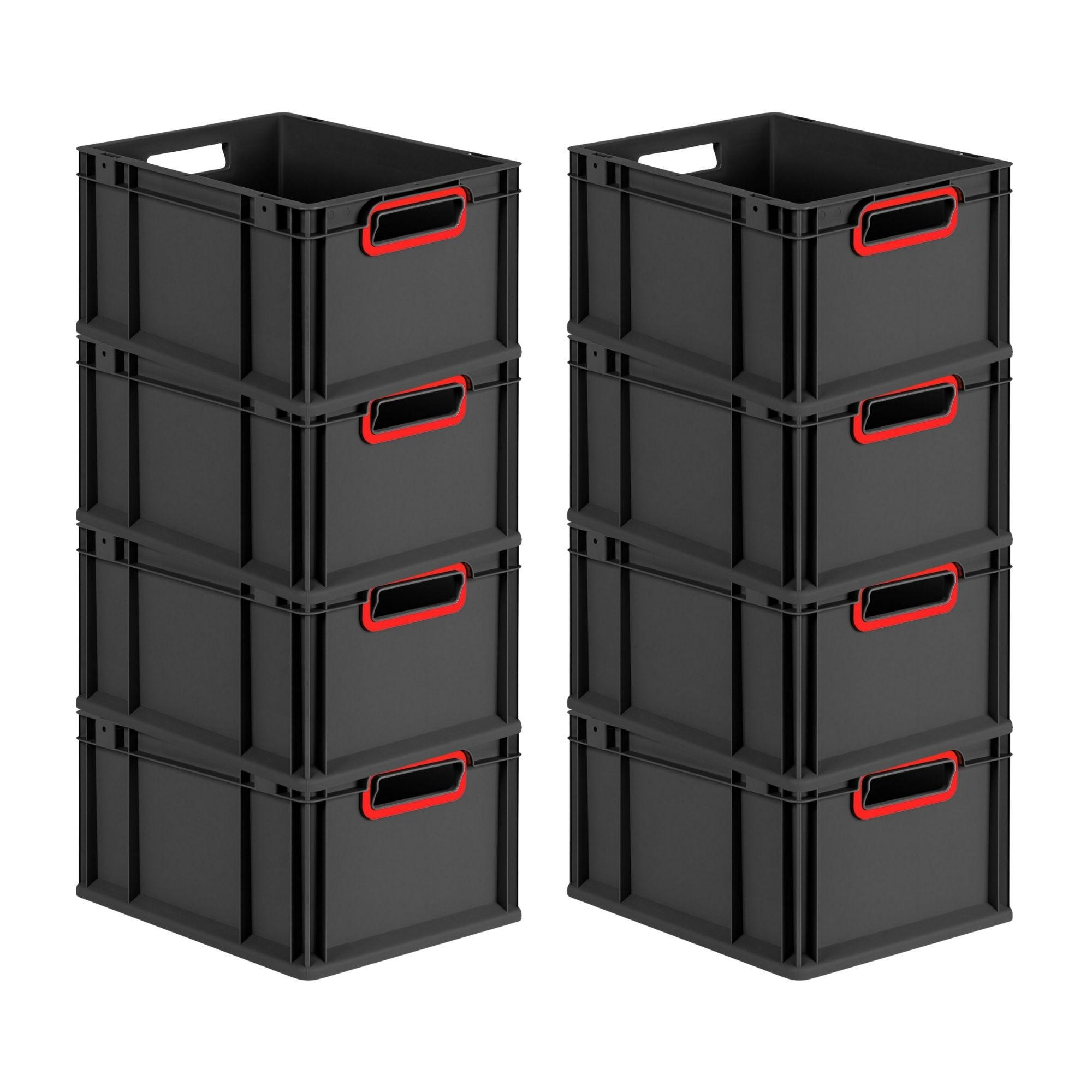 EUROBOX 8x NextGen Color 22x30x40 cm 20 Liter Griffe rot offen, Schwarz - Rot/Schwarz, Kunststoff (30/22/40cm) - PROREGAL