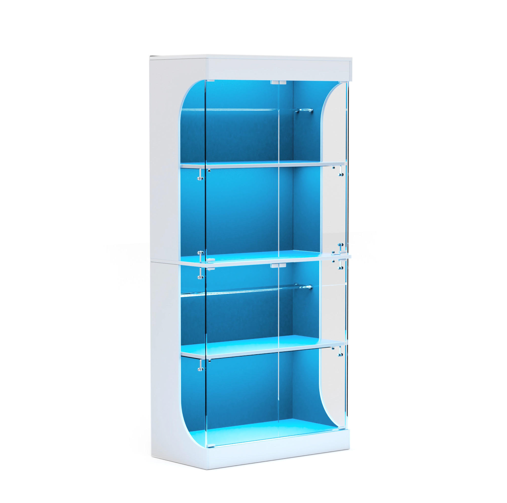 VITRINE 80/35/165 cm in Weiß mit LED-Beleuchtung und USB- und Type-C-Anschlüssen - Weiß, Holzwerkstoff (80/165/35cm) - Flora Grace