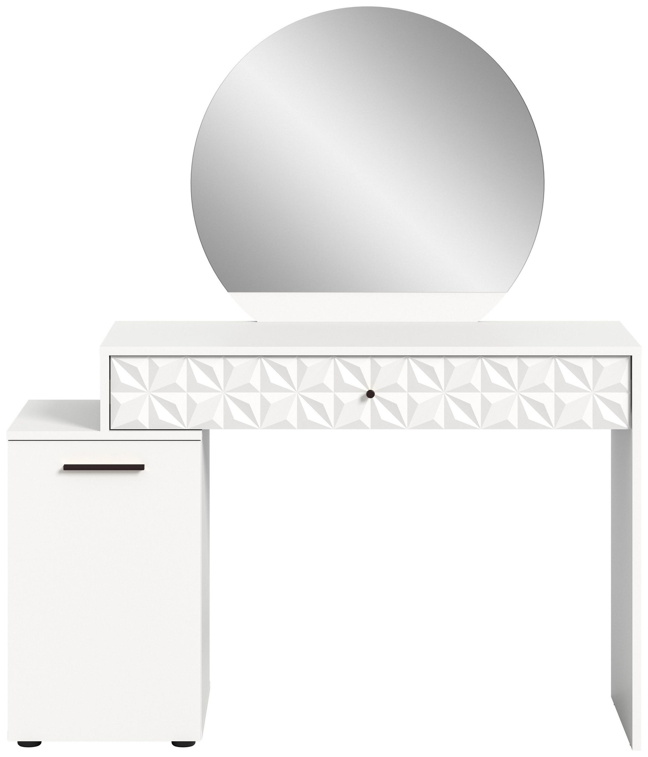 SCHMINKTISCH Prisma Schminktisch in weiß Melamin und weiß hochglanz B/H/T: 117x137x42 cm - Weiß, Holzwerkstoff (117/138/42cm)
