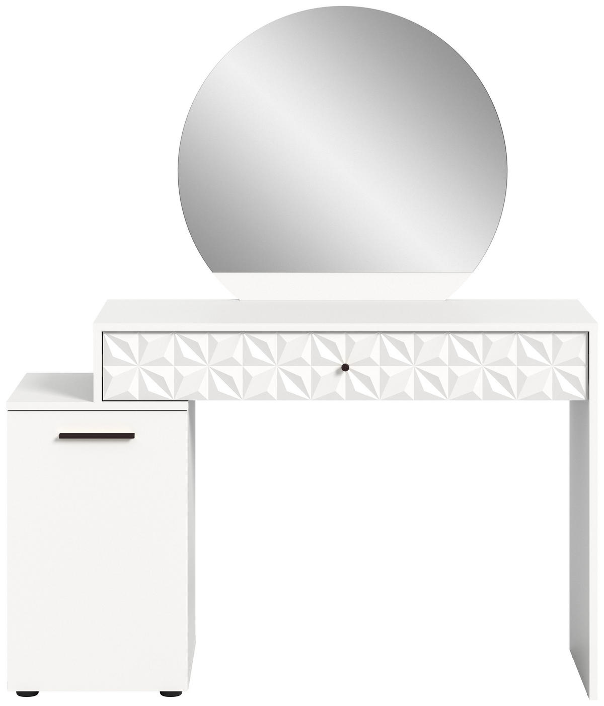 SCHMINKTISCH Prisma Schminktisch in weiß Melamin und weiß hochglanz B/H/T: 117x137x42 cm - Weiß, Holzwerkstoff (117/138/42cm)