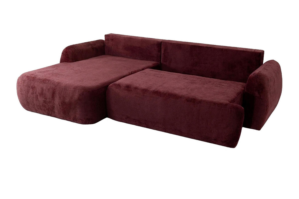 ECKSOFA Mit Schlaffunktion Und Bettkasten, Chenille-Stoff Perfecto, Rotwein, Links, HELA II - Weinrot, Holz (280/184cm) - Kaiser Möbel