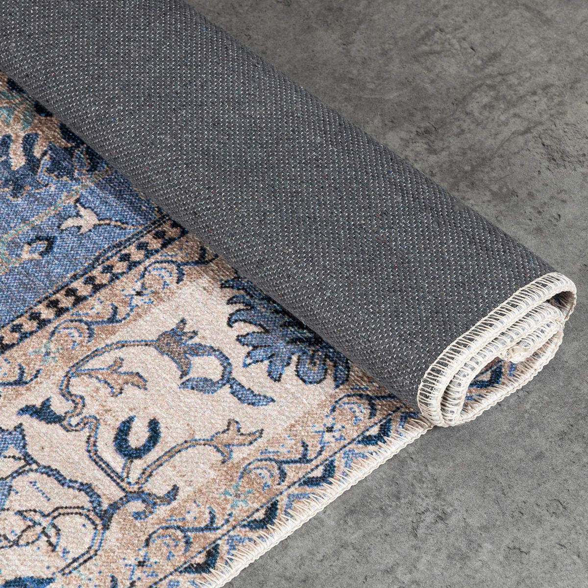 TEPPICH Blau Boho Rahmen, Pflanzlich - Rechteckig Orientalisch - 140 x 200 cm - Blau/Beige, Textil (140/200cm) - Mazovia