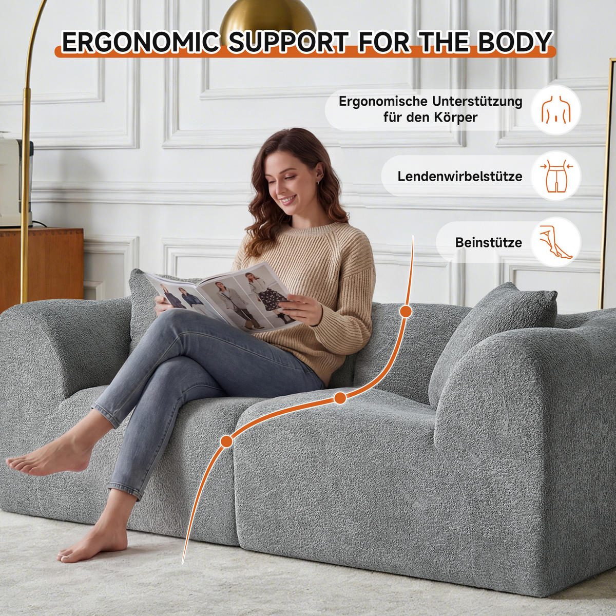 2-SITZER Sofa Samt mit Kissen und Anti-Rutsch-Pads 193/87/67 cm Grau - Grau, Textil (87/67/193cm) - Redom