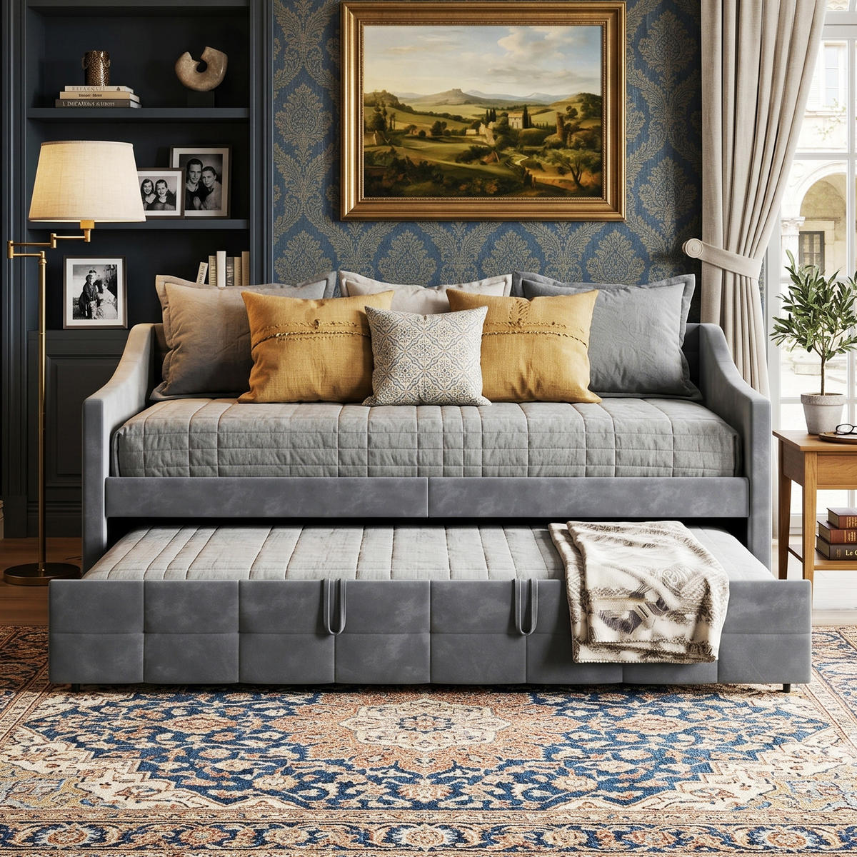 POLSTERBETT Tagesbett 90/200 cm erweiterbar auf 180/200 cm Samtoptik Grau - Grau, Textil (90/200cm) - Creahappy