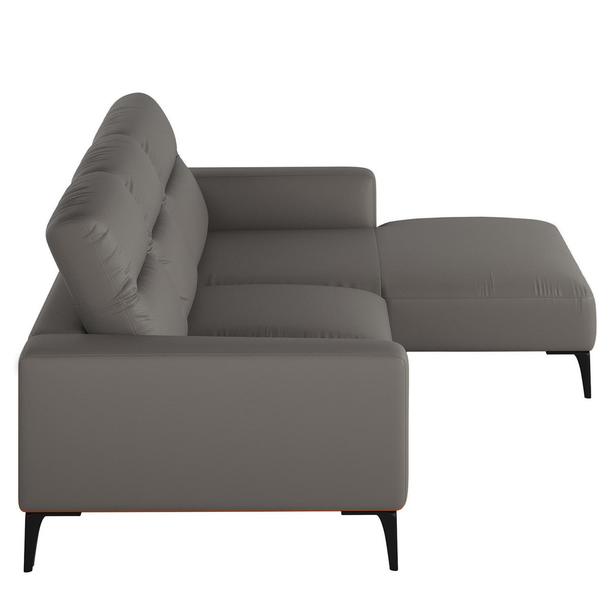 ECKSOFA mit Longchair - Schwarz/Grau, Leder/Metall (265/180cm) - home24