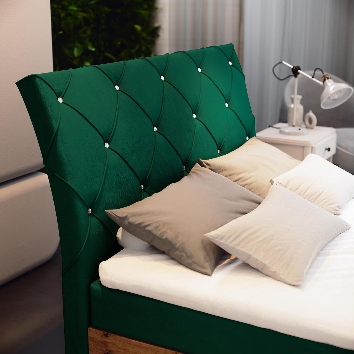 BOXBETT VELLANO 180x200 cm mit Matratze und Topper - Grün - Grün, Holz (180/200cm) - MASSENO