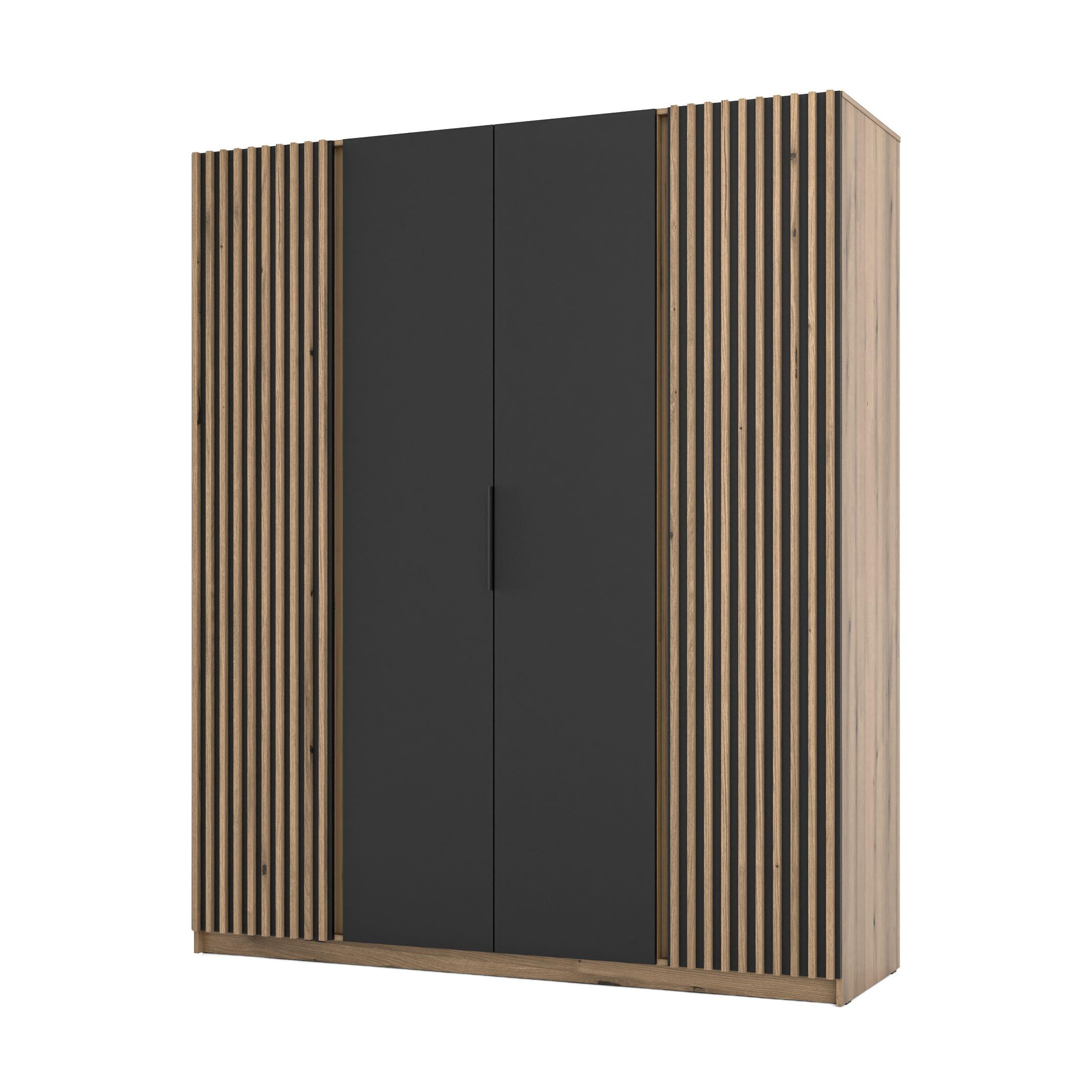 DREHTÜRENSCHRANK CAGLIARI 200/239/61,9cm 4-türig Goldfarben - Goldfarben/Schwarz, Holzwerkstoff (200/239/61.9cm) - MASSENO