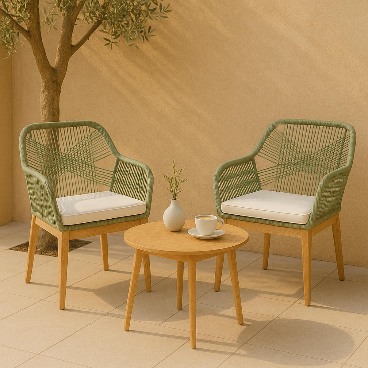 GARTENSTUHL H56B Grün, Cremeweiß - Weiß/Grün, Holz (58/85/59cm) - MCW