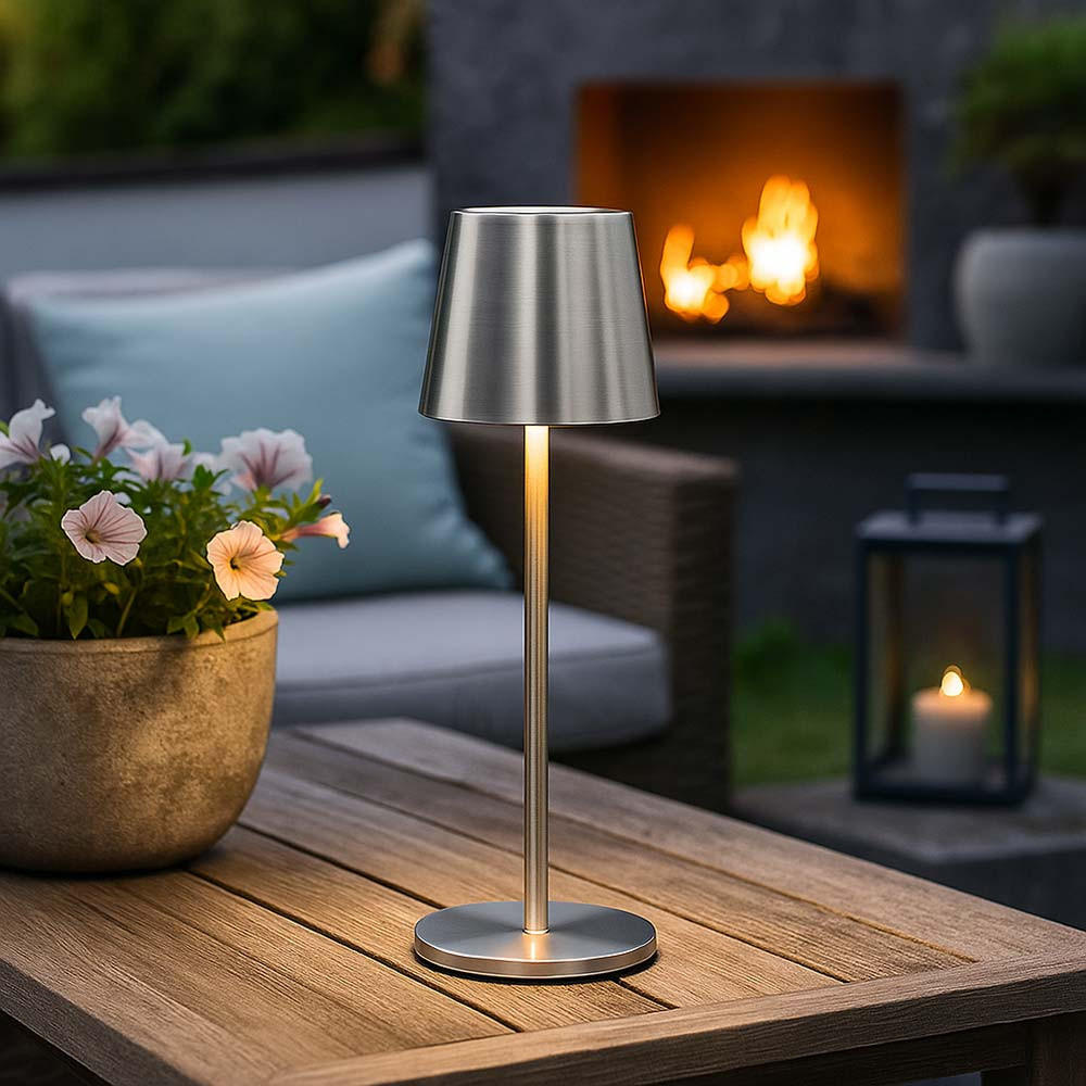 LED TISCHLEUCHTE Metall Silber - Silberfarben, Metall (8.5/8.5/28cm) - Globo Lighting