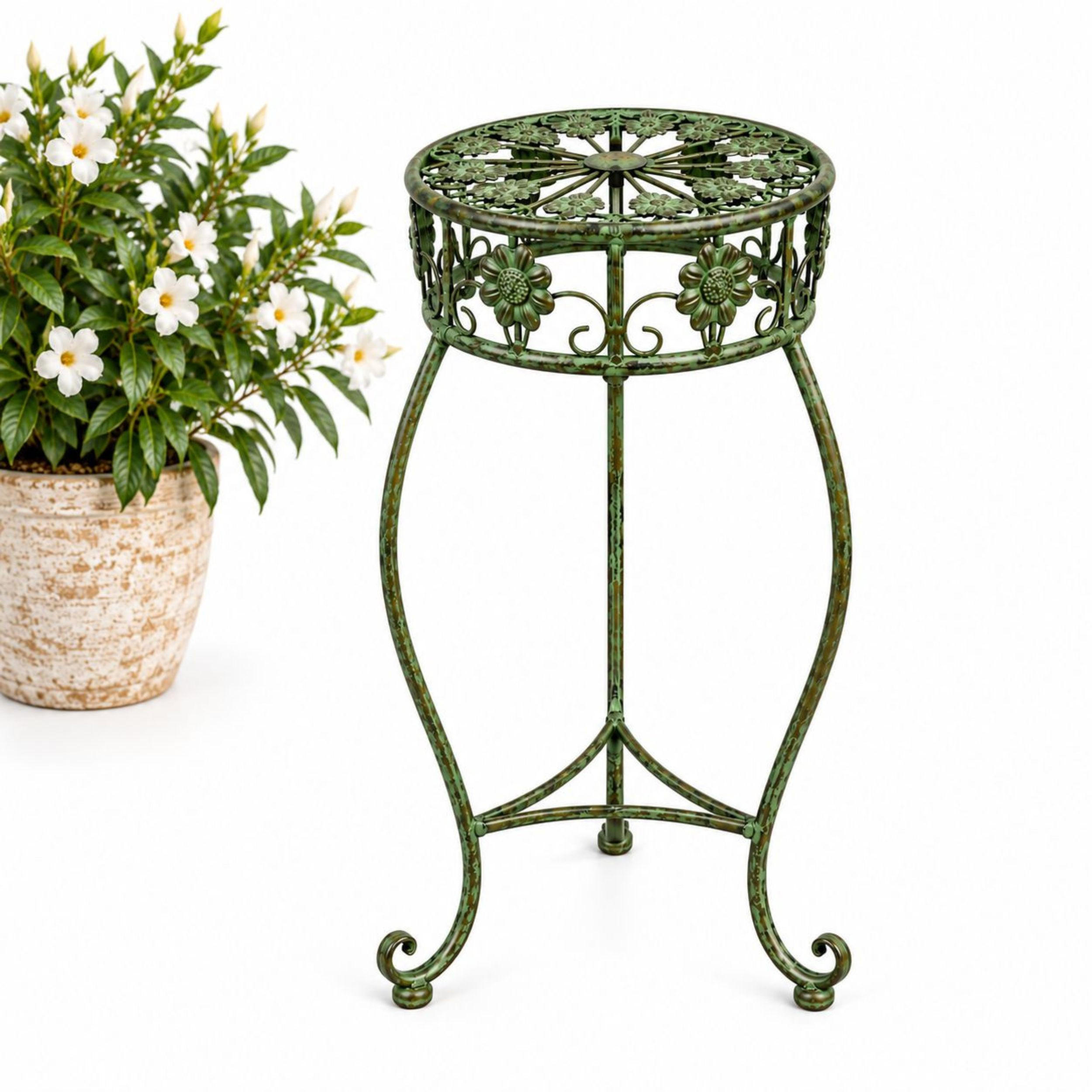 BLUMENHOCKER rund Metall Grün antik 26/26/50 cm - Grün, Metall (26/50/26cm) - DanDiBo