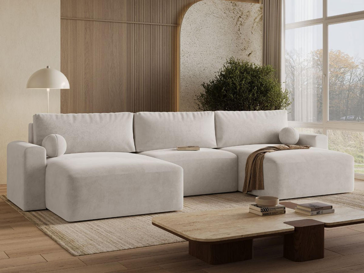 ECKSOFA U Aurora Ecru - Ecru, Holz/Textil (369/145cm) - Graingold