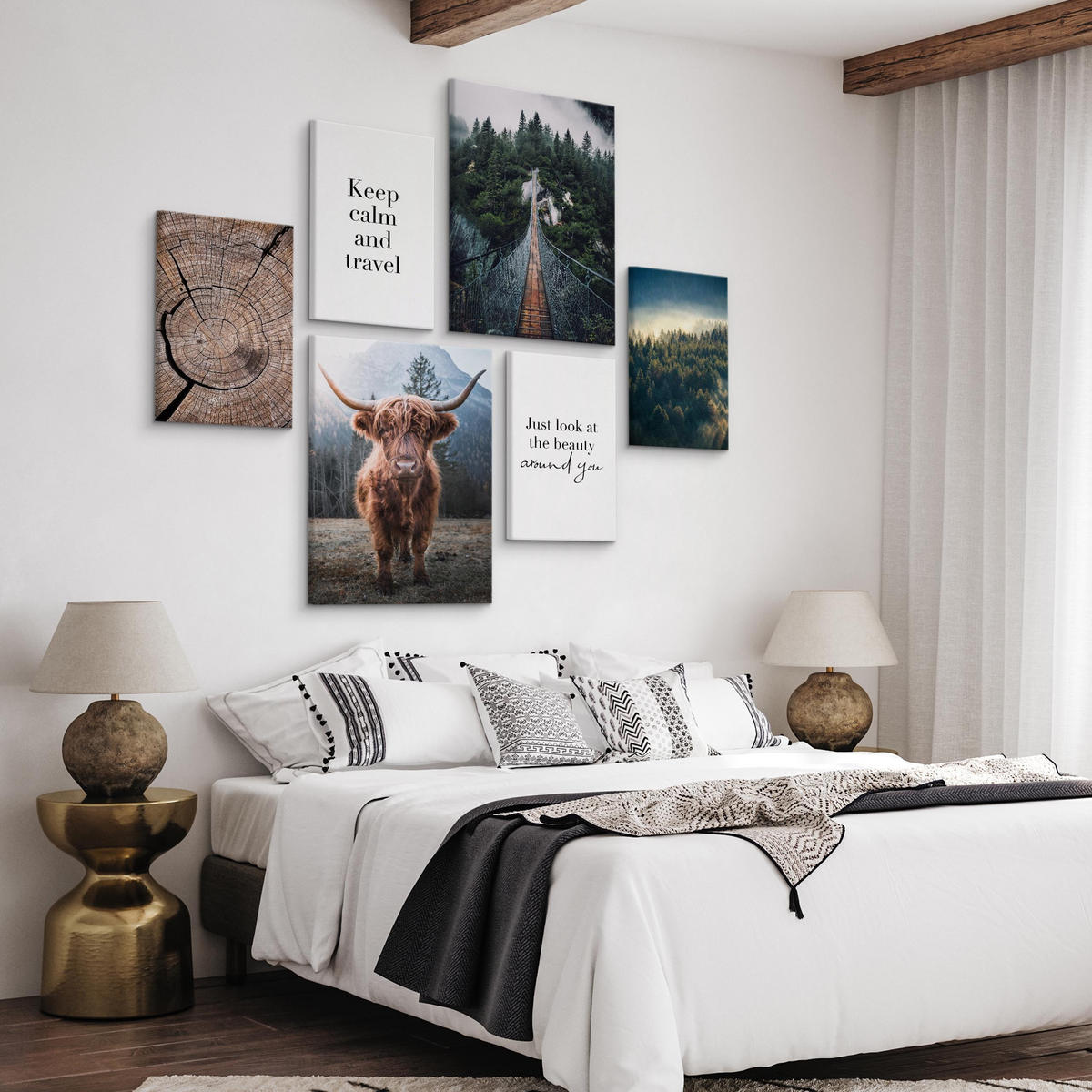 LEINWANDBILDER 6-er Set Zitate Natur 3D - Blau/Beige, Textil (90/80cm) - Muralo
