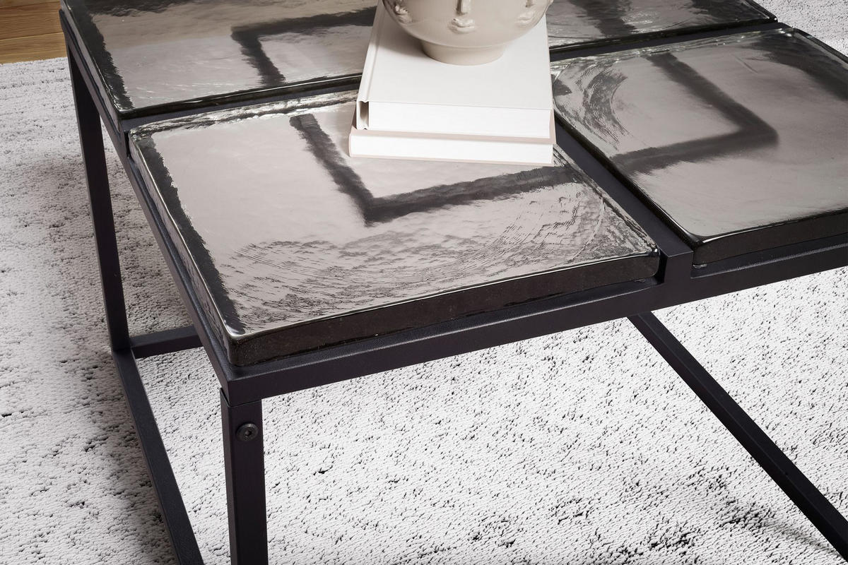 COUCHTISCH Quadratisch in Schwarz aus Glas und Metall, 58x58x43.5 cm - Schwarz, Glas/Metall (58/58/44cm) - KADIMA DESIGN