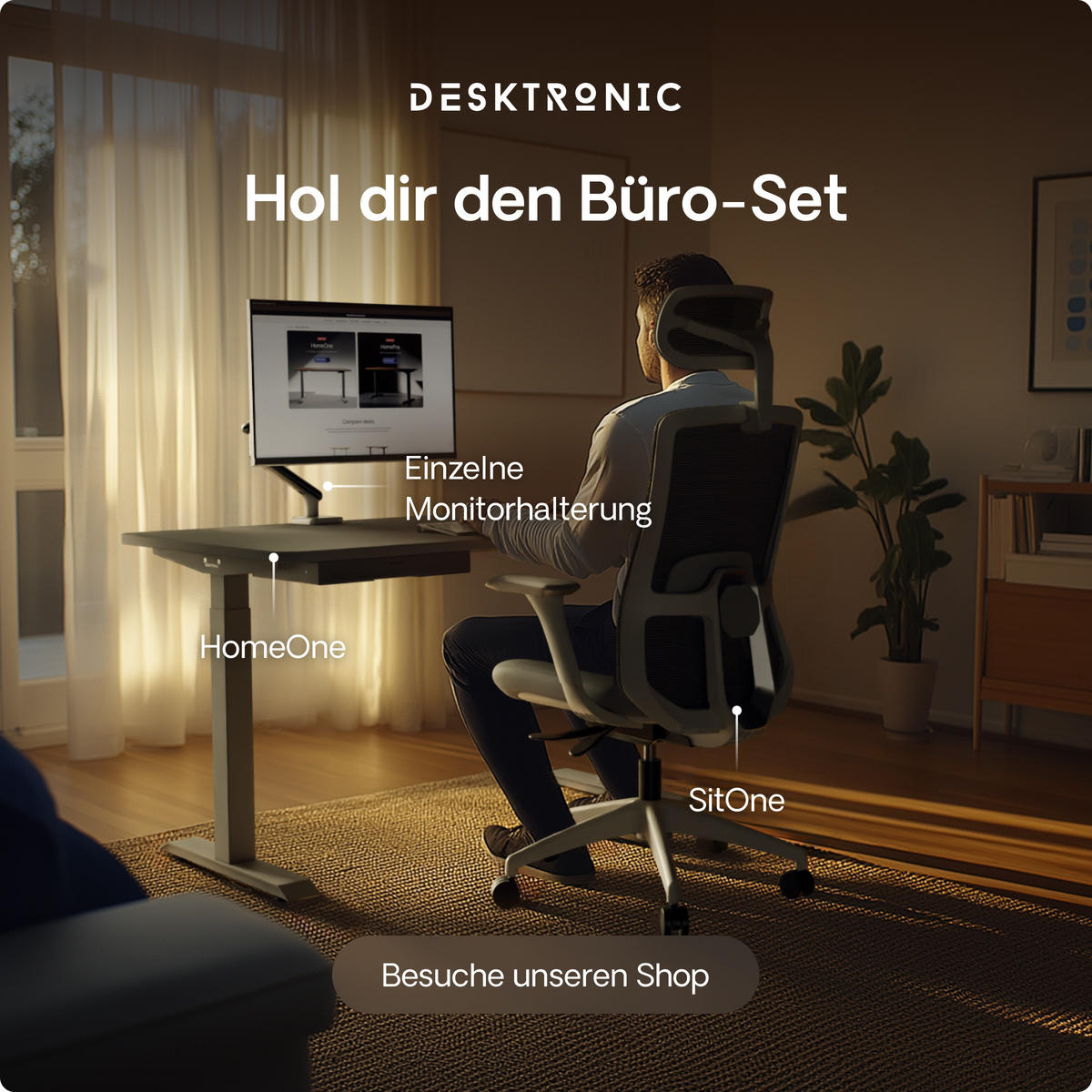 SCHREIBTISCH Elektrisch Höhenverstellbarer HomeOne 120x60cm Grau/Grau mit Memory-Funktion, Anti-Kollisions Technologie - Grau, Holzwerkstoff (60/120/72cm) - Desktronic