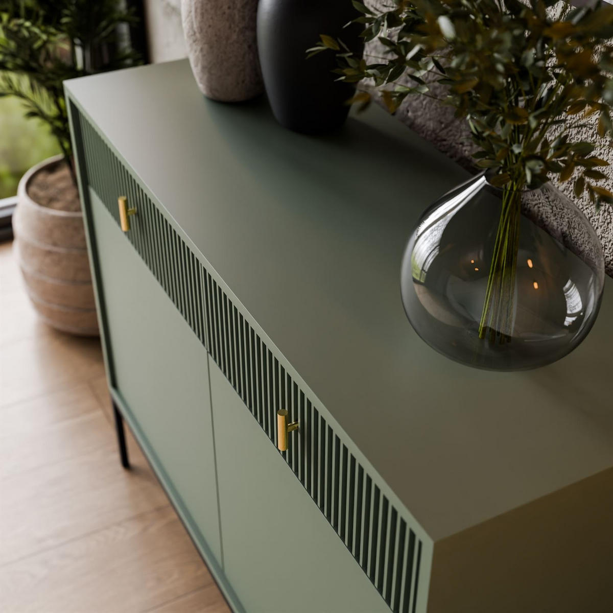 KOMMODE MIDNIGHT 2D2S mit zwei Schubladen auf Gestell grün - Schwarz/Grün, Holzwerkstoff (104/82.5/39cm) - Lookway