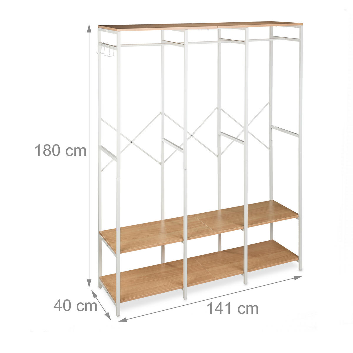 GARDEROBE - Weiß, Holzwerkstoff/Metall (141/180/40cm) - Relaxdays