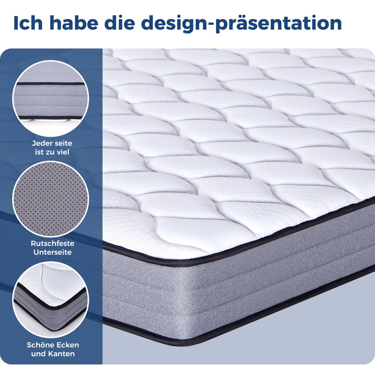 TASCHENFEDERKERNMATRATZE 140/200 cm Weiß + Grau 23 cm hoch, Härtegrad H3, 7 Zonen Matratze - Weiß, Textil (140/200cm) - Oxeza