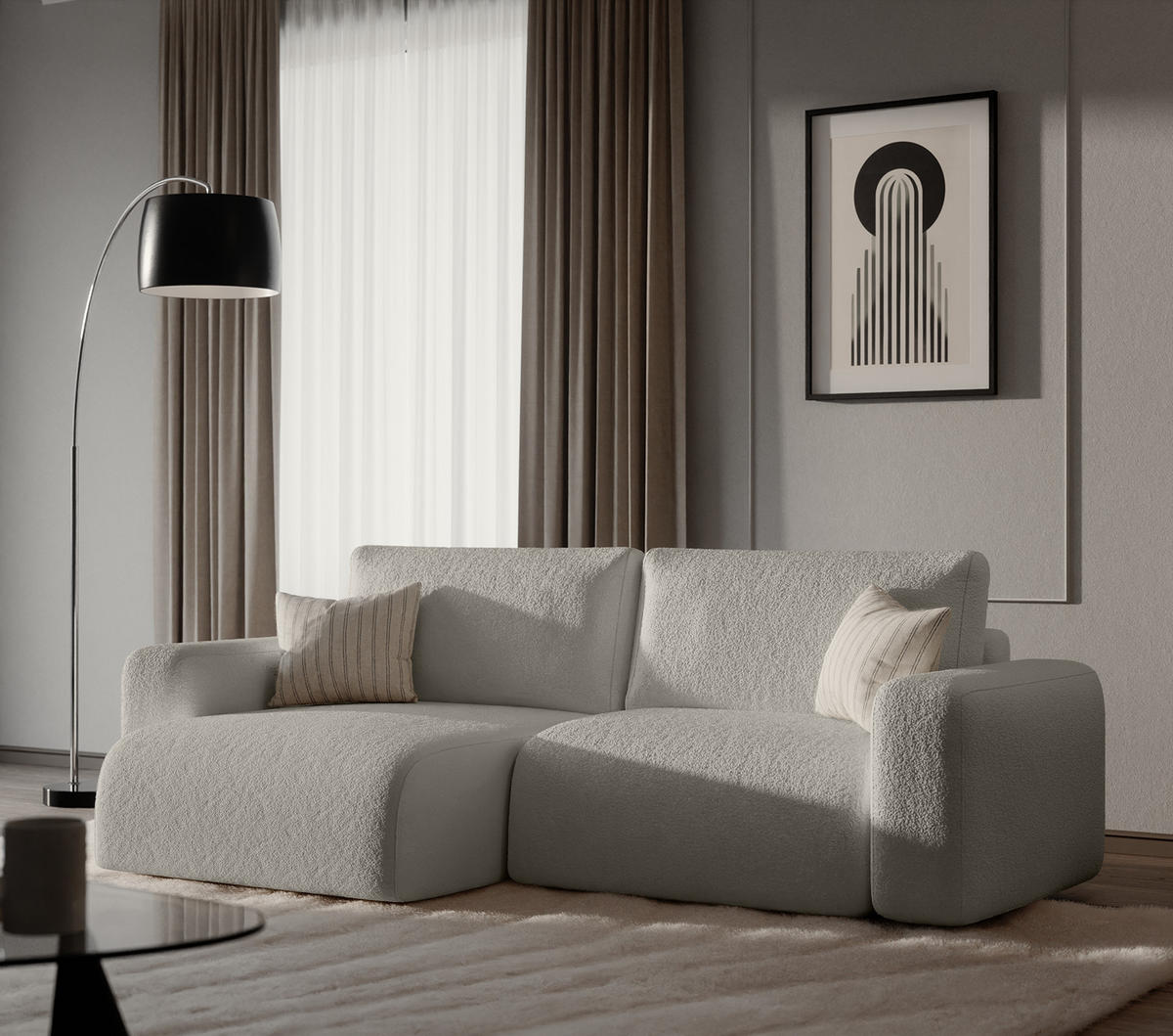 ECKSOFA TALW L MINI mit Schlaffunktion, Hellgrau - Hellgrau, Textil (257/148cm) - Fedve