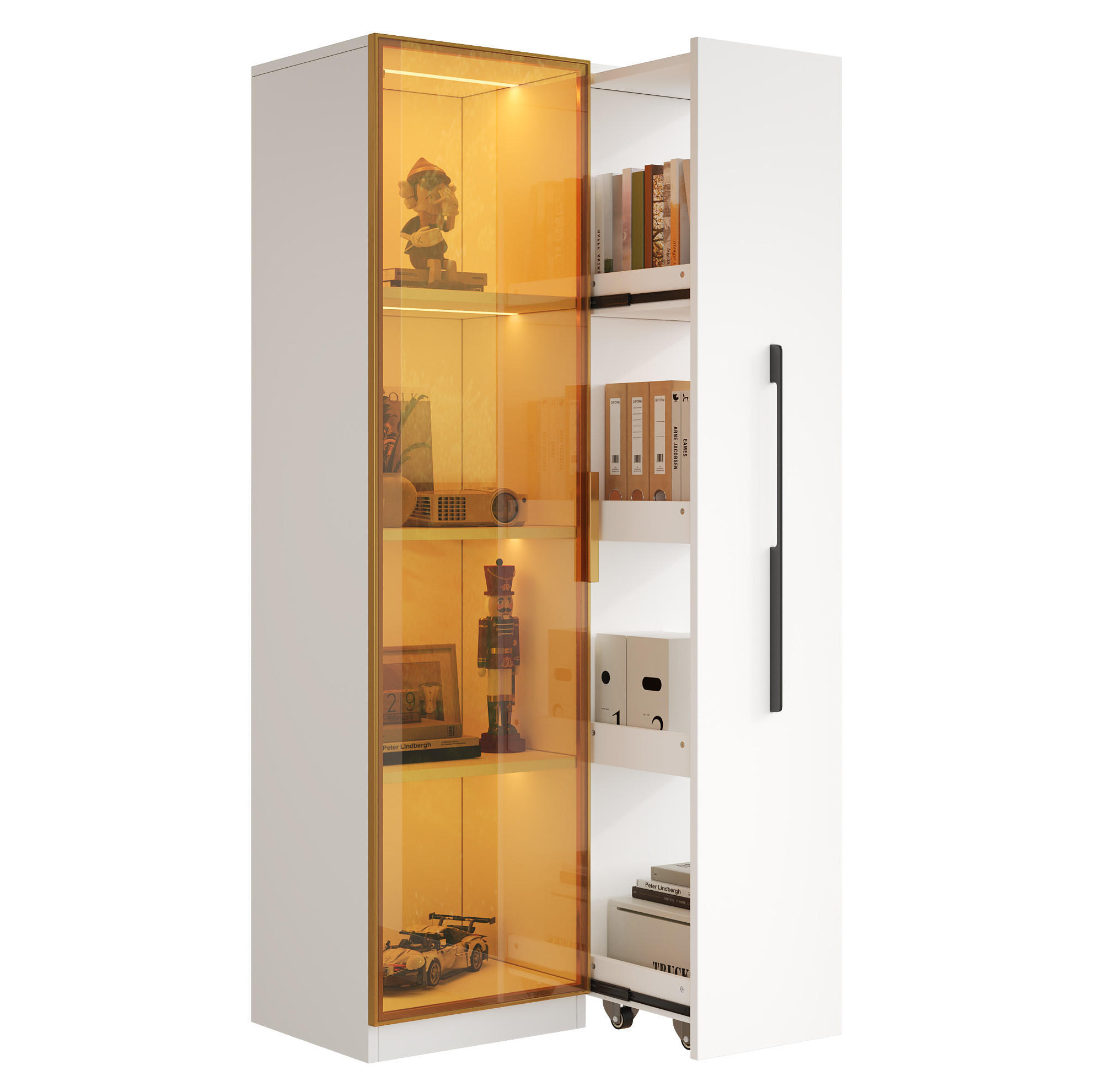 VITRINE 70/40/160 cm aus MDF mit integrierter LED-Beleuchtung Weiß - Weiß, Holzwerkstoff (70/160/40cm) - Modenvie