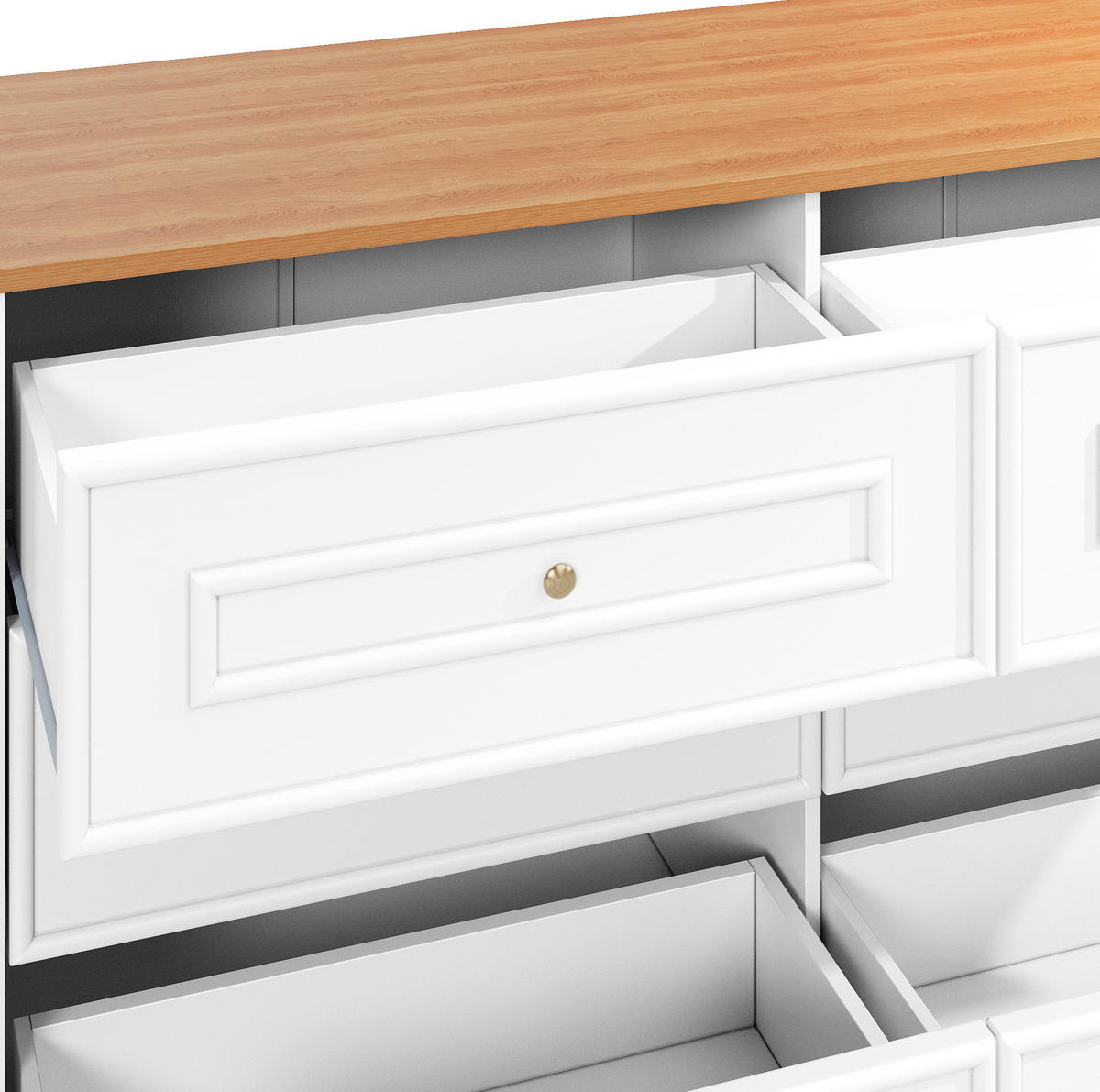 SIDEBOARD 120/40/76 cm Weiß/Natur aus MDF und Holzwerkstoff mit 6 Schubladen - Weiß, Holzwerkstoff (40/76/120cm) - OKMYHOME