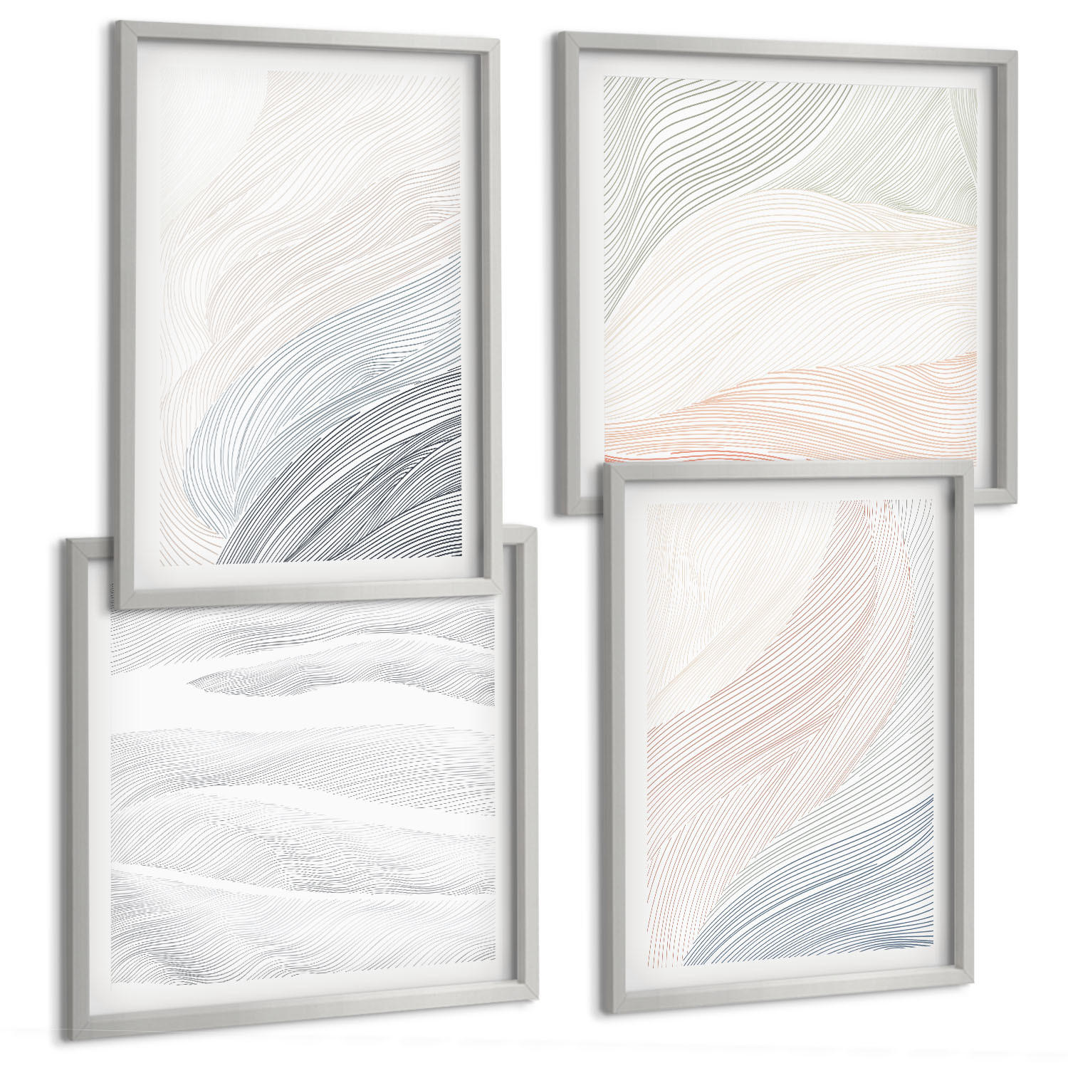 BILDER SET 4er Set - 50x50 cm & 40x60 cm Silberner Rahmen - Abstrakte Pastellwellen - Silberfarben, Kunststoff (50/50cm) - TULUP